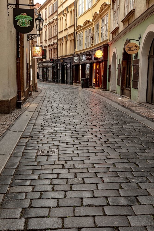 Picture of NARROW WET COBBLESTONE STREETS IN OLD TOWN IN PRAGUE-CZECH REPUBLIC