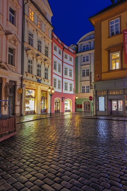 Picture of NARROW WET COBBLESTONE STREETS IN OLD TOWN IN PRAGUE-CZECH REPUBLIC