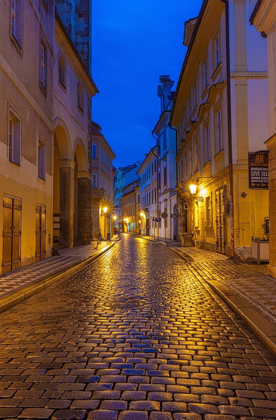 Picture of NARROW WET COBBLESTONE STREETS IN OLD TOWN IN PRAGUE-CZECH REPUBLIC