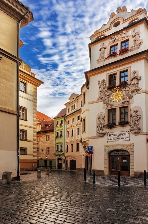 Picture of NARROW WET COBBLESTONE STREETS IN OLD TOWN IN PRAGUE-CZECH REPUBLIC