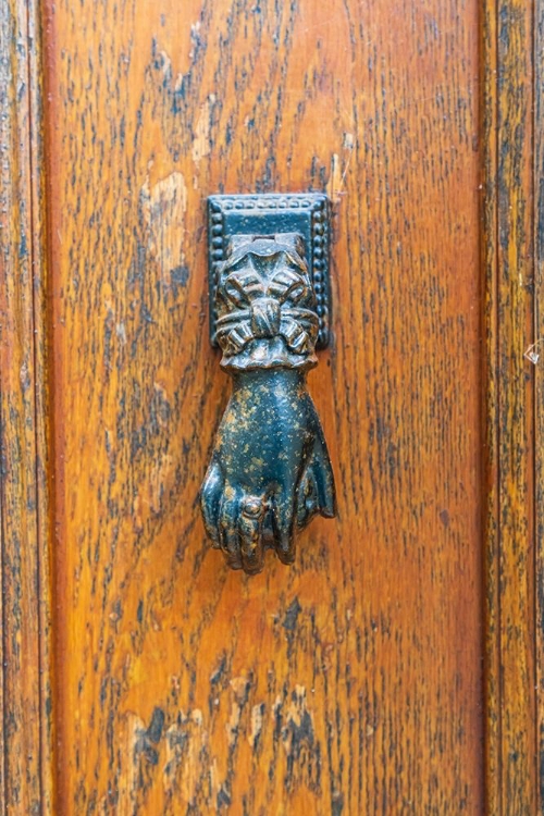 Picture of FRANCE-DORDOGNE-HAUTEFORT A METAL DOOR KNOCKER IN THE SHAPE OF A HAND IN THE TOWN OF HAUTEFORT