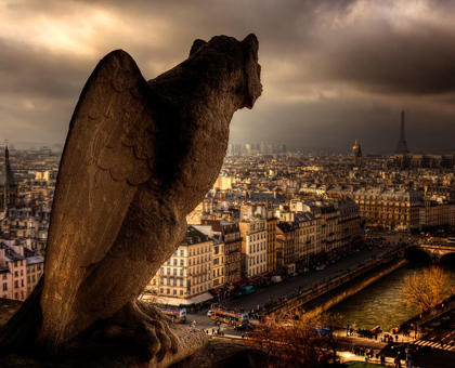 Picture of NOTRE DAME CATHEDRAL-THE SEINE RIVER AND THE SKYLINE SHIMMER ON A PARIS-FRANCE CLOUDY AFTERNOON