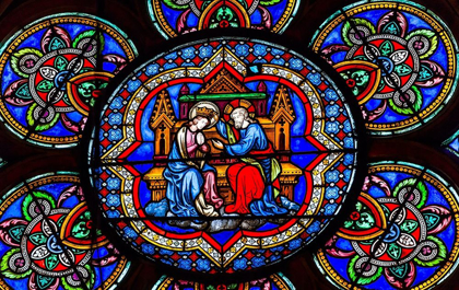 Picture of VIRGIN MARY-JESUS CHRIST STAINED GLASS-NOTRE DAME CATHEDRAL-PARIS-FRANCE 