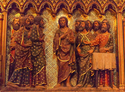 Picture of JESUS CHRIST TWELVE DISCIPLES WOODEN PANEL STATUES SCULPTURE-NOTRE DAME CATHEDRAL-PARIS-FRANCE 
