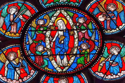 Picture of VIRGIN MARY-ANGELS STAINED GLASS-NOTRE DAME CATHEDRAL-PARIS-FRANCE 