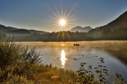 Picture of GERMANY-BAVARIA-RAMSAU BEI BERCHTESGADEN-FISHING ON LAKE HINTERSEE IN EARLY MORNING LIGHT