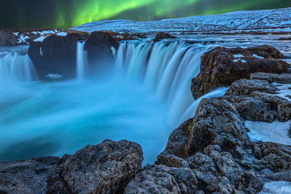Picture of ICELAND AURORA BOREALIS AND THE GODAFOSS WATERFALL