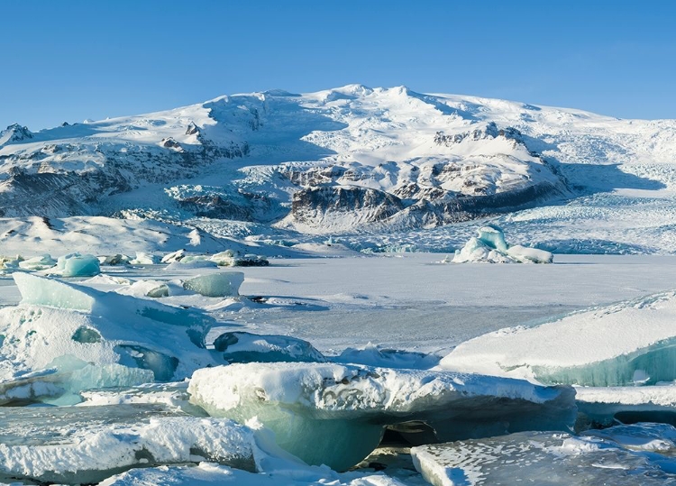 Picture of GLACIER FJALLSJOEKULL AND FROZEN GLACIAL LAKE FJALLSARLON IN VATNAJOKULL NATIONAL PARK