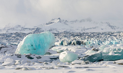 Picture of NORTHERN SHORE OF GLACIAL LAGOON JOKULSARLON WITH GLACIER BREIDAMERKURJOKULL