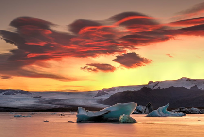 Picture of ICEBERGS FROM THE JOKULSARLON GLACIER ADRIFT IN SUNSET IN JOKULSARLON LAGOON IN ICELAND