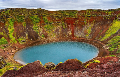 Picture of RED GREEN KERIO VOLCANO CRATER BLUE LAKE GOLDEN FALLS GOLDEN CIRCLE-ICELAND 