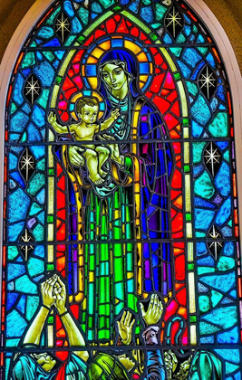 Picture of VIRGIN MARY BABY JESUS STAINED GLASS HALLGRIMSKIRKJA LARGE LUTHERAN CHURCH-REYKJAVIK