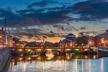 Picture of THE GRATTAN BRIDGE OVER THE RIVER LIFFEY AT DUSK IN DOWNTOWN DUBLIN-IRELAND