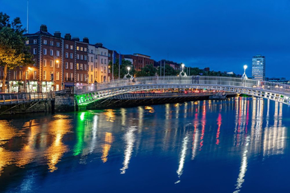 Picture of HA PENNY BRIDGE OVER THE RIVER LIFFEY AT DUSK IN DOWNTOWN DUBLIN-IRELAND