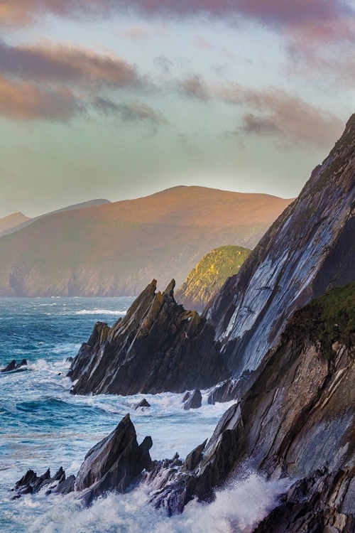 Picture of WAVES CRASH INTO CLIFFS ON DUNMORE HEAD WITH BLASKET ISLANDS ON THE DINGLE PENINSULA-IRELAND