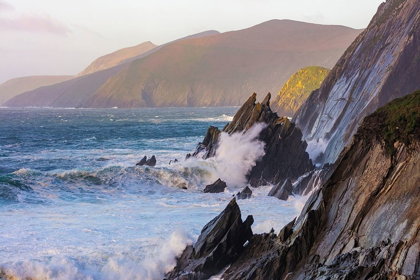 Picture of WAVES CRASH INTO CLIFFS ON DUNMORE HEAD WITH BLASKET ISLANDS ON THE DINGLE PENINSULA-IRELAND