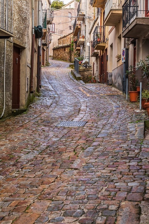 Picture of PALERMO PROVINCE-GERACI SICULO WINDING NARROW COBBLESTONE STREET IN THE TOWN OF GERACI SICULO