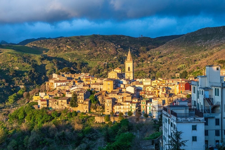 Picture of MESSINA PROVINCE-NOVARA DI SICILIA THE MEDIEVAL HILL TOWN OF NOVARA DI SICILIA AT SUNSET