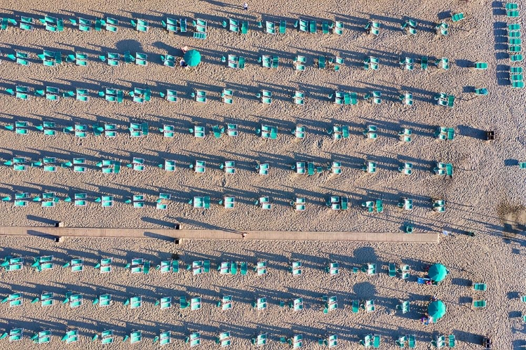 Picture of ITALY-TUSCANY-TORRE DEL LAGO PUCCINI-BOATHOUSE AND NEATLY ORDERED BEACH CHAIRS AND UMBRELLAS