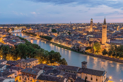 Picture of ITALY-VERONA LOOKING DOWN FROM CASTELLO SAN PIETRO AT TWILIGHT