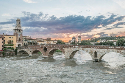 Picture of ITALY-VERONA PONTE PIETRA (ROMAN BRIDGE) AT SUNSET