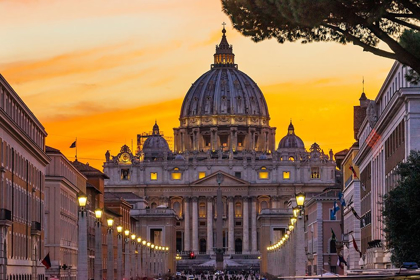 Picture of ORANGE SUNSET ILLUMINATED STREET LIGHTS-VIA DELLA CONCILIAZIONE-SAINT PETERS BASILICA-VATICAN