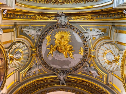 Picture of GOLDEN VIRGIN MARY ANGELS STATUES CEILING BASILICA SANTA MARIA IN TRASPONTINA CHURCH-ROME