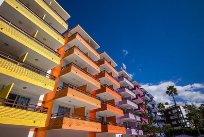 Picture of SPAIN-CANARY ISLANDS-GRAN CANARIA ISLAND-PLAYA DEL INGLES-COLORFUL BALCONIES