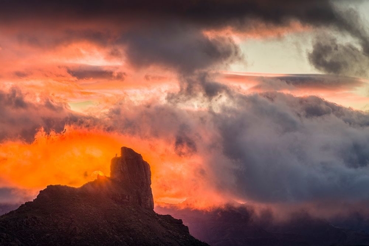 Picture of SPAIN-CANARY ISLANDS-GRAN CANARIA ISLAND-TEJEDA-MOUNTAIN LANDSCAPE WITH ROQUE BENTAYGA-SUNSET