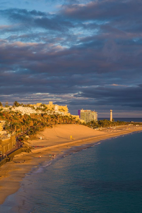 Picture of CANARY ISLANDS-FUERTEVENTURA ISLAND-MORRO JABLE-HIGH ANGLE VIEW OF PLAYA DE LA CEBADA BEACH-SUNSET