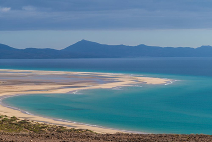 Picture of CANARY ISLANDS-FUERTEVENTURA ISLAND-COSTA CALMA-HIGH ANGLE VIEW OF PLAYA DE SOTAVENTO BEACH-MORNING