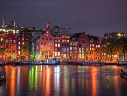 Picture of AMSTERDAM CANAL AT NIGHT