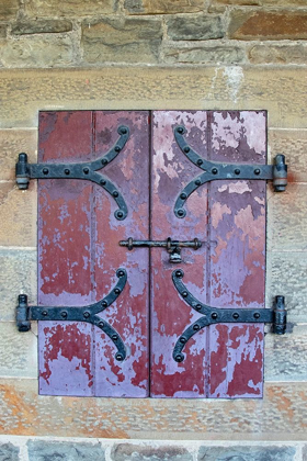 Picture of DOORS WITH WROUGHT IRON HINGES ARE FOUND IN AN OUTDOOR PASSAGEWAY AT CARDIFF CASTLE-WALES