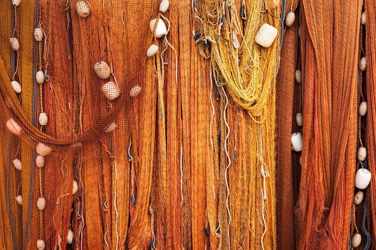 Picture of FISHING NETS DRYING IN THE SUN-SIPANSKA LUKA-SIPAN ISLAND-DALMATIAN COAST-CROATIA