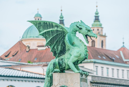 Picture of SLOVENIA-LJUBLJANA-DRAGON BRIDGE AT DAWN