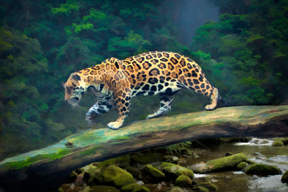 Picture of BRAZIL-PANTANAL ABSTRACT OF JAGUAR WALKING ON LOG