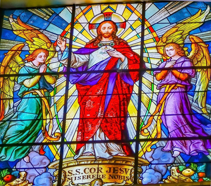 Picture of COLORFUL JESUS ARCHANGELS STAINED GLASS CATHEDRAL PUEBLA-MEXICO CHURCH BUILT IN 15 TO 1600S
