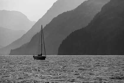 Picture of ALASKA-TONGASS NATIONAL FOREST BANDW OF SAILBOAT IN LISIANSKI INLET 