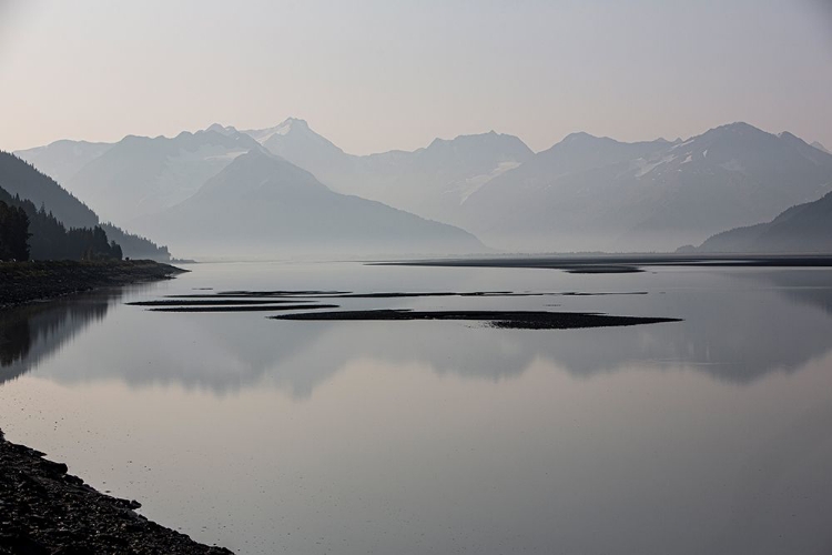 Picture of COOK INLET-ALASKA-WATERWAY-CURVE-MOUNTAINS-BLACK AND WHITE