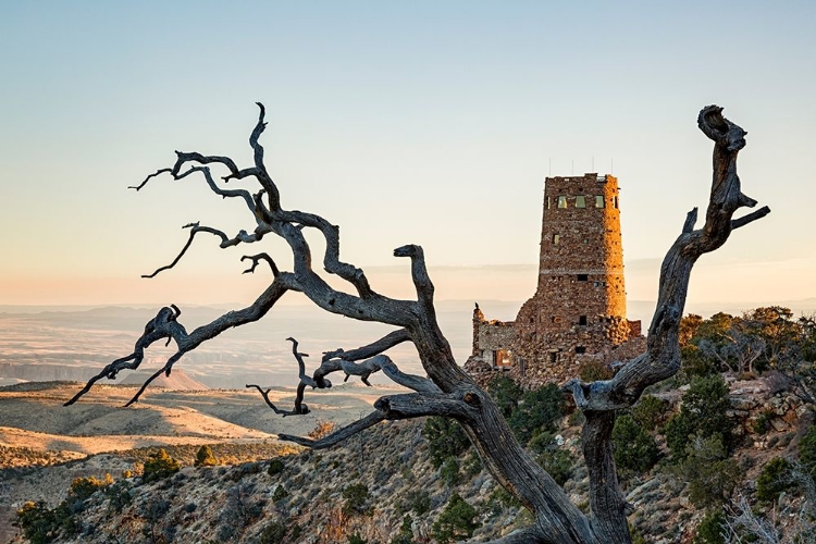 Picture of ARIZONA-GRAND CANYON NATIONAL PARK-SUNRISE AT THE DESERT VIEW WATCHTOWER