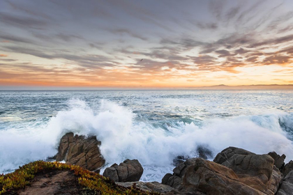 Picture of CRASHING WINTER WAVES ON THE ROCKS OF LOVERS POINT IN PACIFIC GROVE-MONTEREY PENINSULA-CALIFORNIA