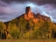 Picture of COLORADO-SAN JUAN MOUNTAINS CHIMNEY ROCK FORMATION AND ASPENS AT SUNSET 