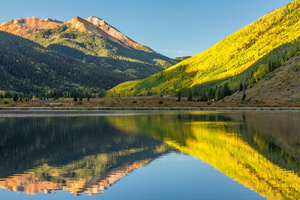 Picture of COLORADO-SAN JUAN MOUNTAINS CRYSTAL LAKE REFLECTION IN AUTUMN 