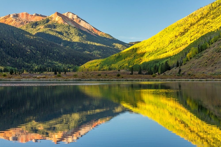 Picture of COLORADO-SAN JUAN MOUNTAINS CRYSTAL LAKE REFLECTION IN AUTUMN 