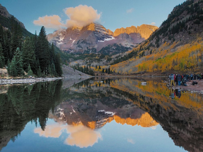 Picture of COLORADO-MAROON BELLS MOUNTAIN LAKE REFLECTIONS IN AUTUMN SUNRISE