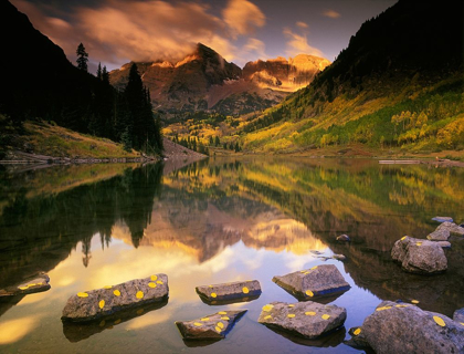 Picture of SUNRISE ON THE MAROON BELLS-ROCKY MOUNTAINS-NEAR ASPEN COLORADO