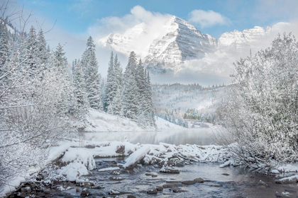 Picture of WINTER COMES TO THE MAROON BELLS NEAR ASPEN COLORADO IN THE ROCKY MOUNTAINS