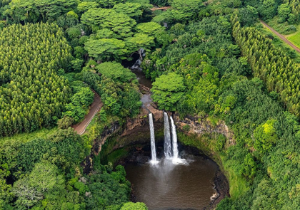 Picture of AERIAL VIEW OF WAILUA FALLS IN KAUAI-HAWAII-USA