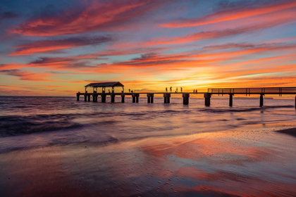 Picture of VIVID SUNRISE CLOUDS SILHOUETTE WAIMEA PIER WITH NIIHAU ISLAND IN DISTANCE IN KAUAI-HAWAII-USA