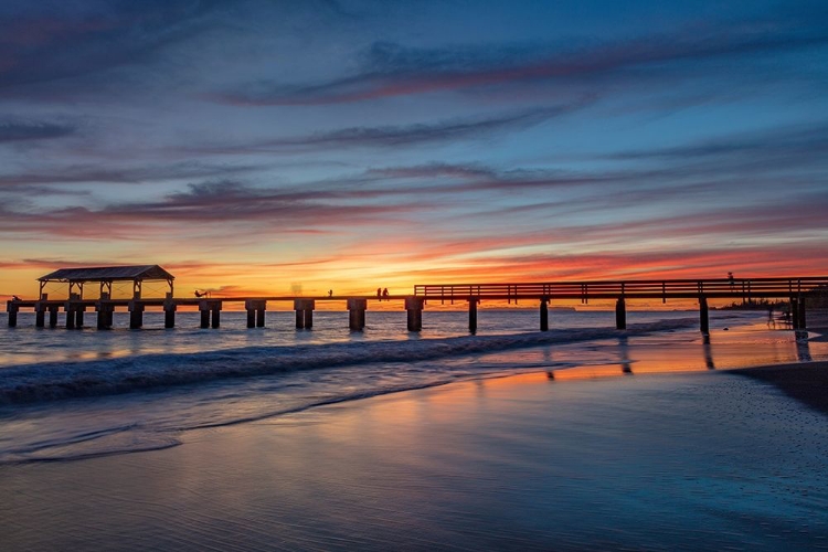 Picture of VIVID SUNRISE CLOUDS SILHOUETTE WAIMEA PIER IN KAUAI-HAWAII-USA